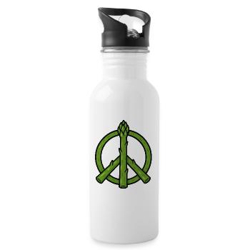 Frieden, Liebe & Spargel - Trinkflasche mit integriertem Trinkhalm - Weiß - Rechts