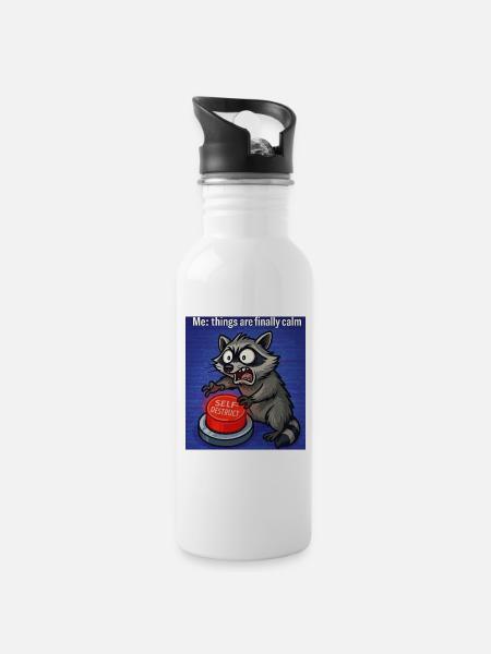 Waschbär-Selbstzerstörungs-Meme - Trinkflasche mit integriertem Trinkhalm - Weiß
