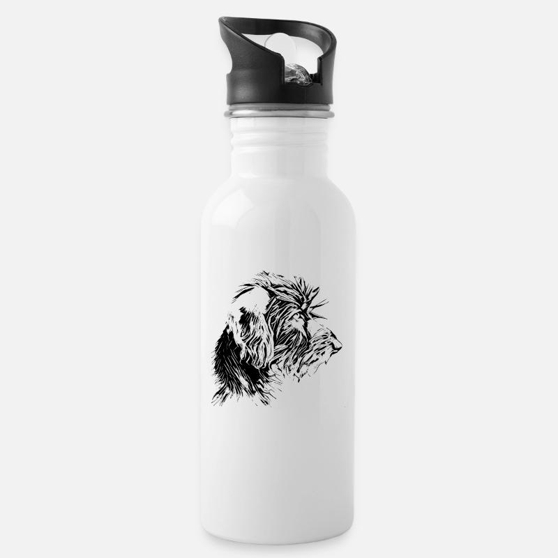 Rauhaardackel Kopf - Trinkflasche mit integriertem Trinkhalm - Weiß