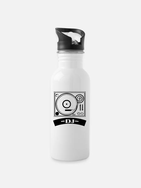 turntable dj - Trinkflasche mit integriertem Trinkhalm - Weiß