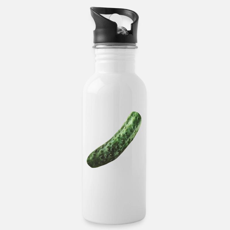 Essiggurke - Trinkflasche mit integriertem Trinkhalm - Weiß
