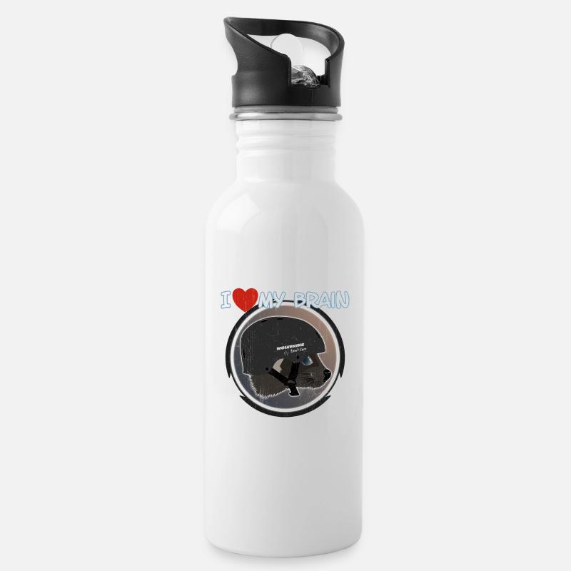 I love my brain Wolverine don't care - Trinkflasche mit integriertem Trinkhalm - Weiß