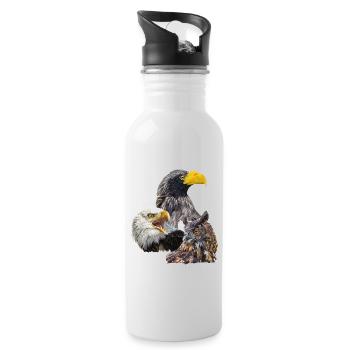 Pigargos und Eule - Trinkflasche mit integriertem Trinkhalm - Weiß - Rechts