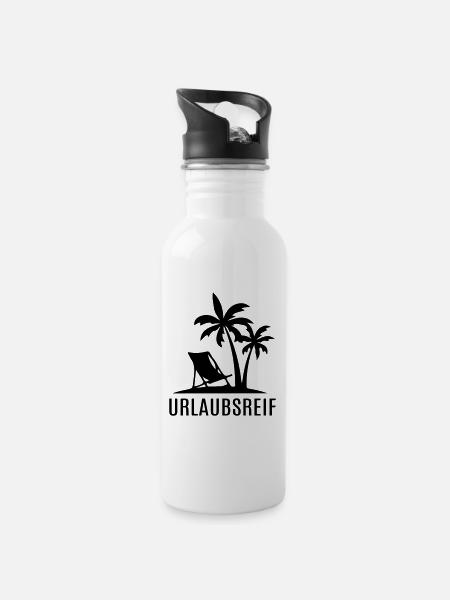 Urlaubsreif Erholung Auszeit entspannen Palmen - Trinkflasche mit integriertem Trinkhalm - Weiß