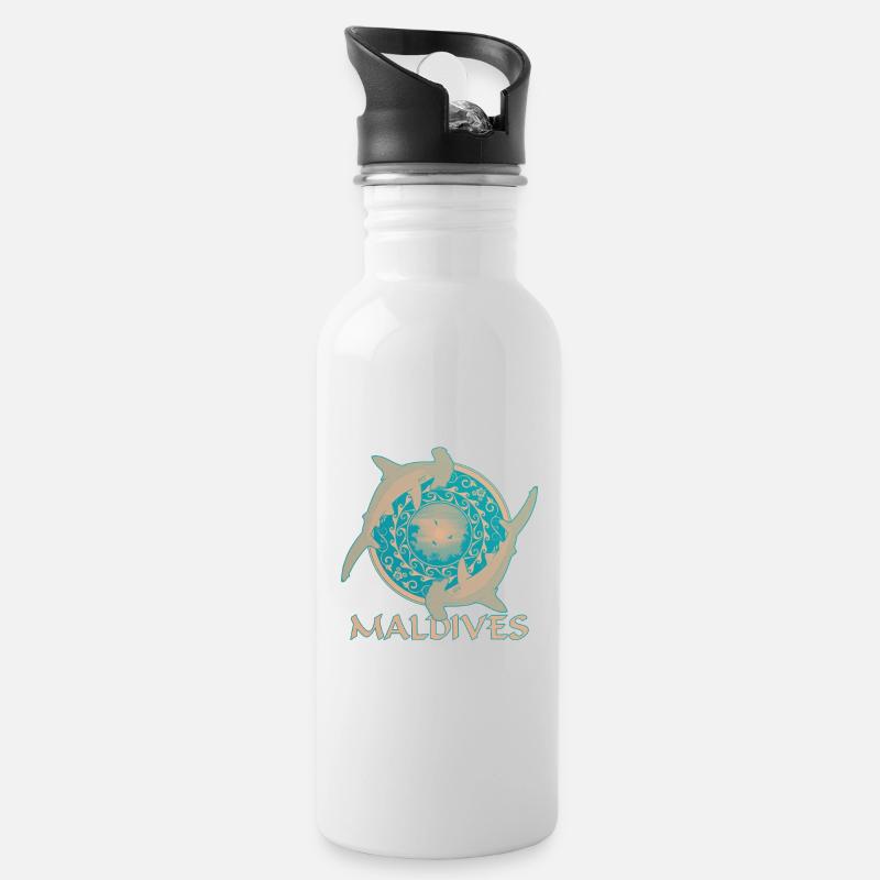 Malediven Hammerhaie - Trinkflasche mit integriertem Trinkhalm - Weiß