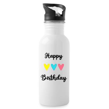 HAPPY BIRTHDAY. JOYEUX ANNIVERSAIRE. ANNIVERSAIRE. - Gourde avec paille intégrée - blanc - Droite