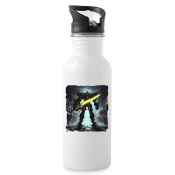 Futuristic Cyberpunk Mech Warrior Sci Fi Robot - Water bottle with straw - white - Right
