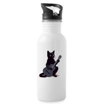 Musician Black Cat Guitarist Bombay Cats - Water bottle with straw - white - Right