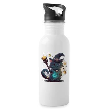 Katzen-Magier - Trinkflasche mit integriertem Trinkhalm - Weiß - Rechts