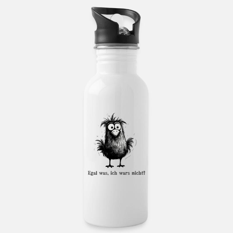 Lustiges Vogel Design mit: Egal was ich wars nicht - Trinkflasche mit integriertem Trinkhalm - Weiß