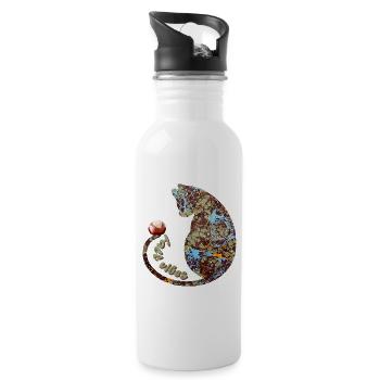 katze mit kastanie e 85 - Trinkflasche mit integriertem Trinkhalm - Weiß - Rechts