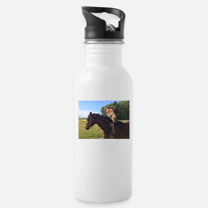 Pferde - Trinkflasche mit integriertem Trinkhalm - Weiß