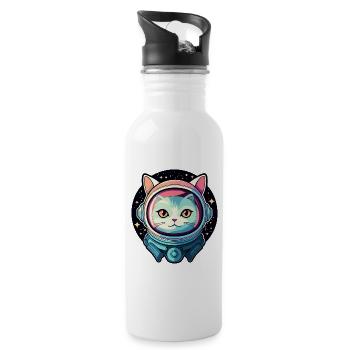 Cat Astronaut Illustration - Water bottle with straw - white - Right