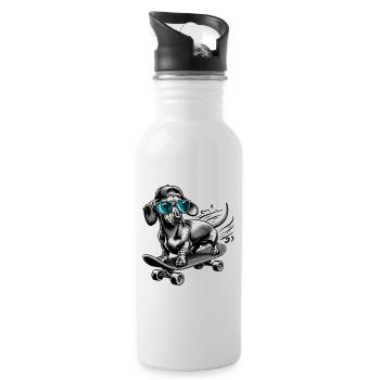 Dackel Jagdhund als Skater der Hund für Hunde - Trinkflasche mit integriertem Trinkhalm - Weiß - Rechts