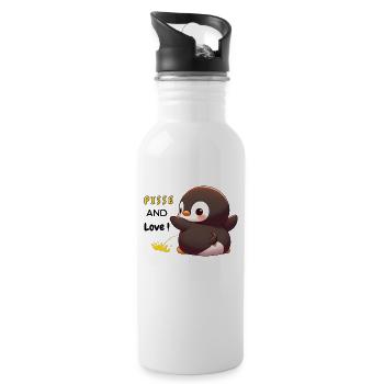 Humorous expressions "Pisse and Love Penguin" - Water bottle with straw - white - Right