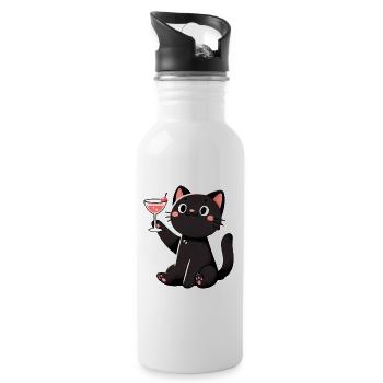 Chat noir heureux avec design de cocktail - Gourde avec paille intégrée - blanc - Droite