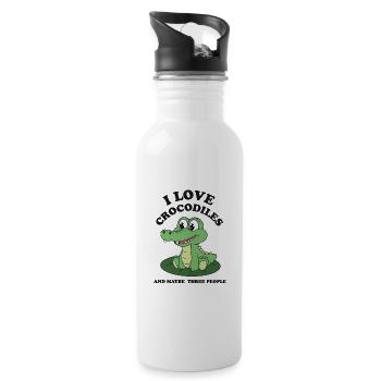 Cute Crocodile T-Shirt - Animal Lover Shirt - Water bottle with straw - white - Right