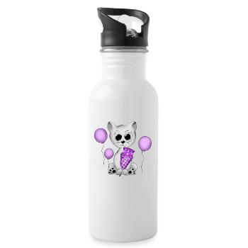 Katze - Trinkflasche mit integriertem Trinkhalm - Weiß - Rechts