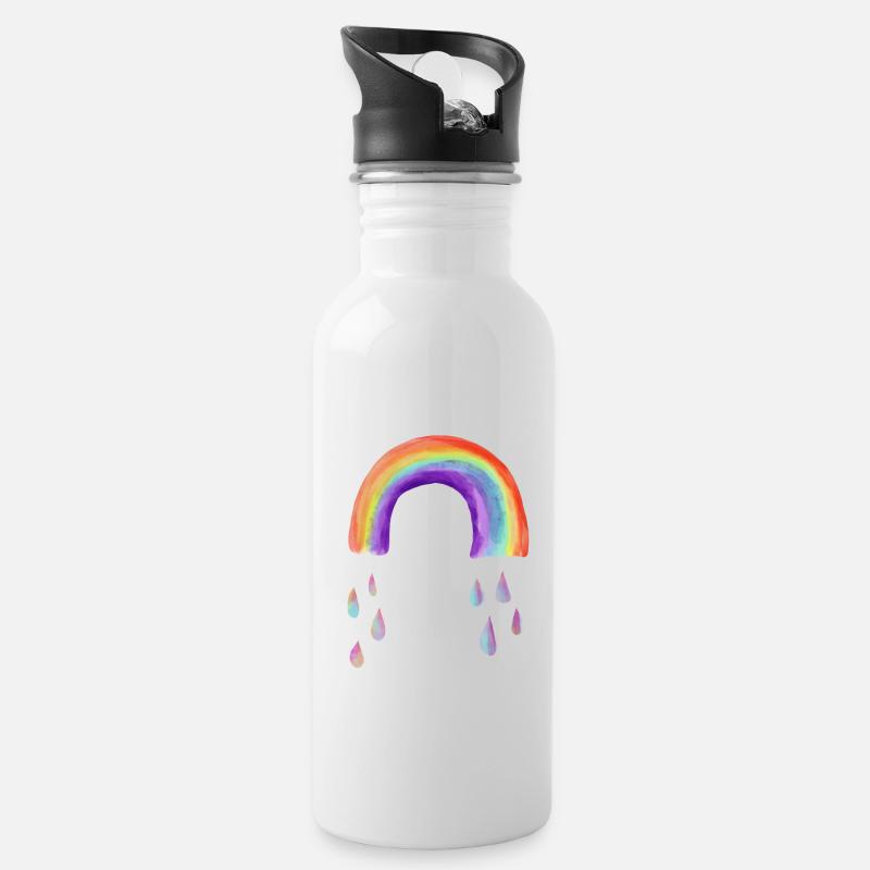 Regenbogen - Trinkflasche mit integriertem Trinkhalm - Weiß