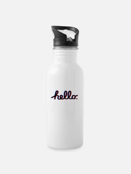 Hello - Water bottle with straw - white
