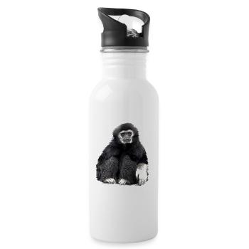 Gibbon Affe schwarz - Trinkflasche mit integriertem Trinkhalm - Weiß - Rechts