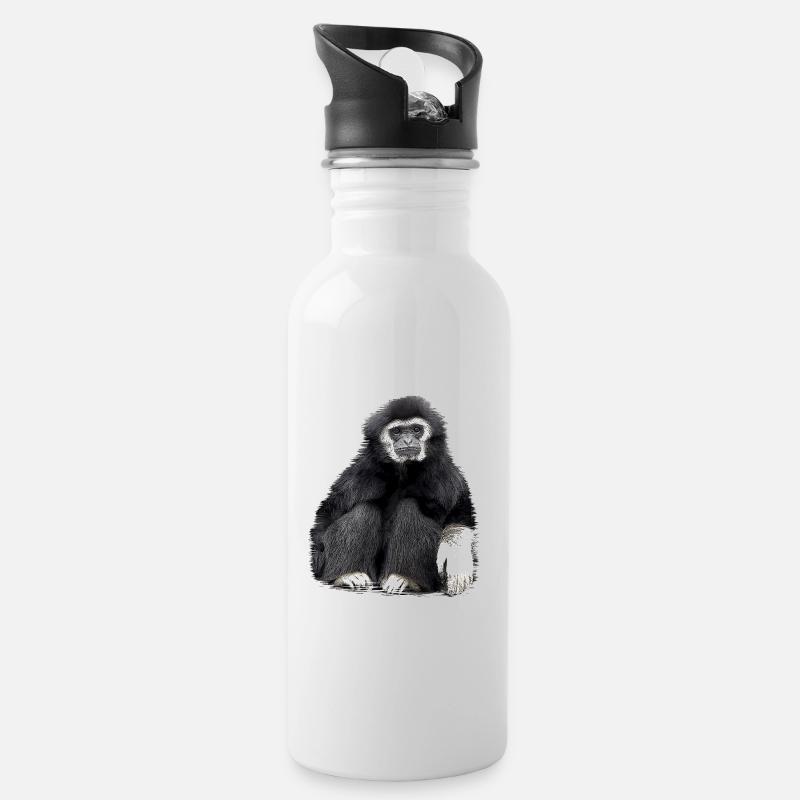 Gibbon singe noir - Gourde avec paille intégrée - blanc