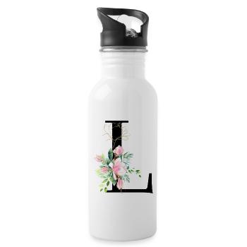 Letter L Watercolor of Floral Monogram - Water bottle with straw - white - Right