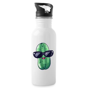 Cornichon kawaii frais avec lunettes de soleil – Drôle - Gourde avec paille intégrée - blanc - Droite