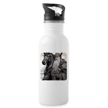 Fier Viking avec casque de cheval et de cornes - Gourde avec paille intégrée - blanc - Droite