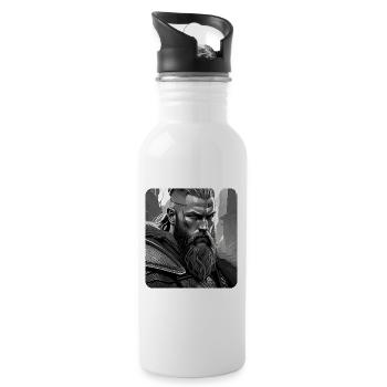 Stolzer Wikinger Krieger Germanen - Trinkflasche mit integriertem Trinkhalm - Weiß - Rechts