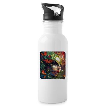 Fantasy Naturwesen Fee - Trinkflasche mit integriertem Trinkhalm - Weiß - Rechts