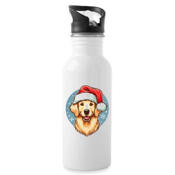 Cute Golden Retriever Santa Claus - Water bottle with straw - white - Right