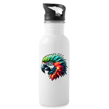 Papagei in Polygon Design Bunt - Trinkflasche mit integriertem Trinkhalm - Weiß - Rechts