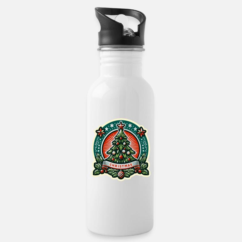 Vintage-Weihnachtsbaum-Abzeichen - Trinkflasche mit integriertem Trinkhalm - Weiß