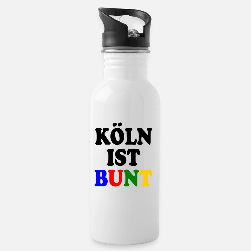 Köln ist bunt - Trinkflasche mit integriertem Trinkhalm - Weiß