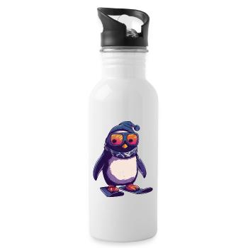Pinguin Skifahrer Skiurlaub Wintersport Design - Trinkflasche mit integriertem Trinkhalm - Weiß - Rechts