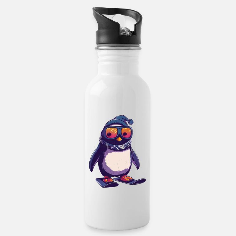 Pinguin Skifahrer Skiurlaub Wintersport Design - Trinkflasche mit integriertem Trinkhalm - Weiß