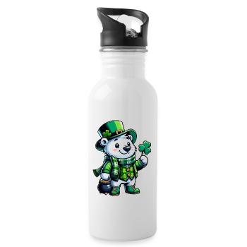 St. Patrick's Polar Bear Cartoon Design - Water bottle with straw - white - Right