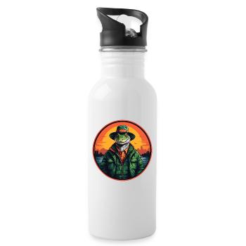 Colorful Alligator Crocodile with Sunglasses and Hat - Water bottle with straw - white - Right