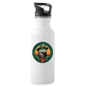 Colorful Alligator Crocodile with Sunglasses and Hat - Water bottle with straw - white - Right