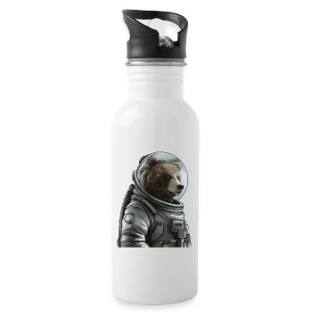 Nachdenklicher Braunbär Astronaut - Trinkflasche mit integriertem Trinkhalm - Weiß - Rechts