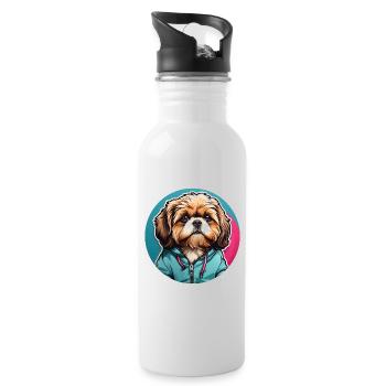 Shih Tzu Portrait im Farbkreis - Trinkflasche mit integriertem Trinkhalm - Weiß - Rechts
