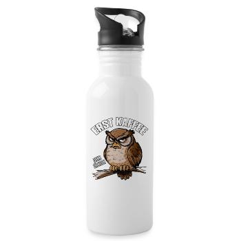 Erst Kaffee dann Lächeln schläfrige Eule - Trinkflasche mit integriertem Trinkhalm - Weiß - Rechts