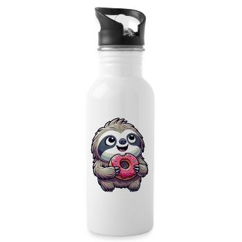 Sloth Cute Donut Pastry Dessert - Water bottle with straw - white - Right