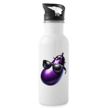 Coole Aubergine mit Sonnenbrille Sommerfrucht cool - Trinkflasche mit integriertem Trinkhalm - Weiß - Rechts
