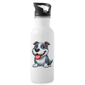 Süßer Pitbull Cartoon American Staffordshire Terri - Trinkflasche mit integriertem Trinkhalm - Weiß - Rechts
