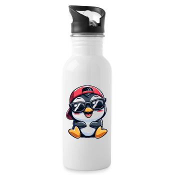 pingouin cool avec des lunettes de soleil style dessin animé - Gourde avec paille intégrée - blanc - Droite