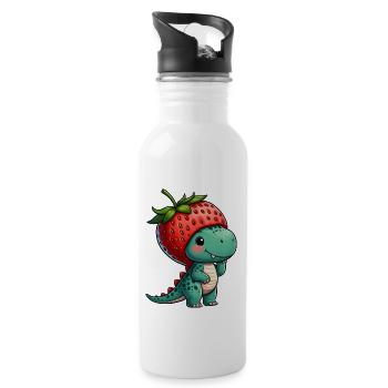 Mignon dinosaure T-Rex fraise avec chapeau fantaisiste - Gourde avec paille intégrée - blanc - Droite