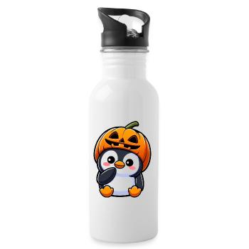 Halloween Pingouin Citrouille Chapeau Tête - Gourde avec paille intégrée - blanc - Droite