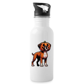 Halloween Boxer Hund Kürbis Cartoon Süß - Trinkflasche mit integriertem Trinkhalm - Weiß - Rechts